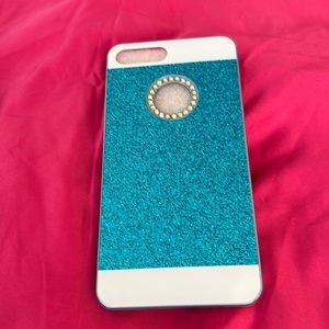 iPhone 7 Plus turquoise color phone case with rhinestones